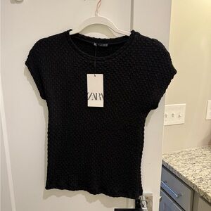 Zara Women's Short Sleeve Black Knit Top